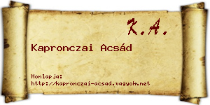 Kapronczai Acsád névjegykártya